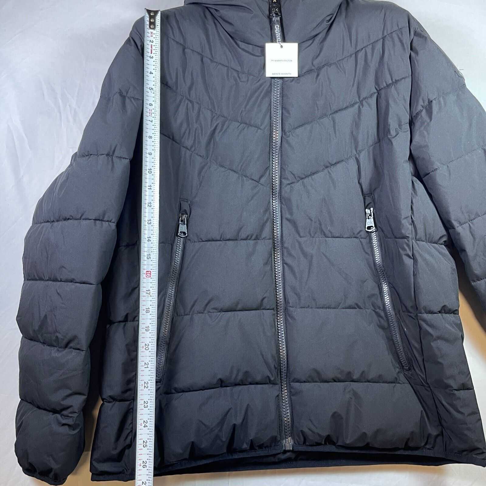 Calvin Klein Men's Sherpa Lined Hooded Chevron Puffer Jacket Stretch Blue Size L