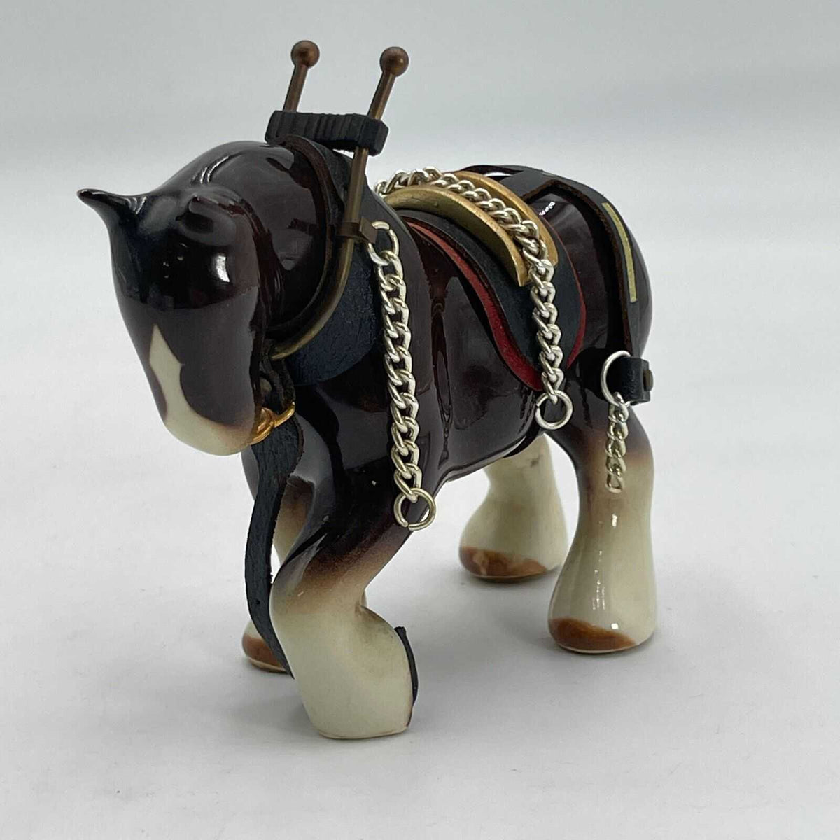 Ceramic Clydesdale Figurine Horse Blinders Harness With Bridle Collectible Decor