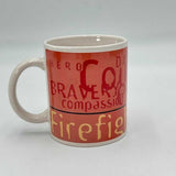 Ceramic Mug Firefighter Hero Bravery Compassion Courage Best Hearts White Red