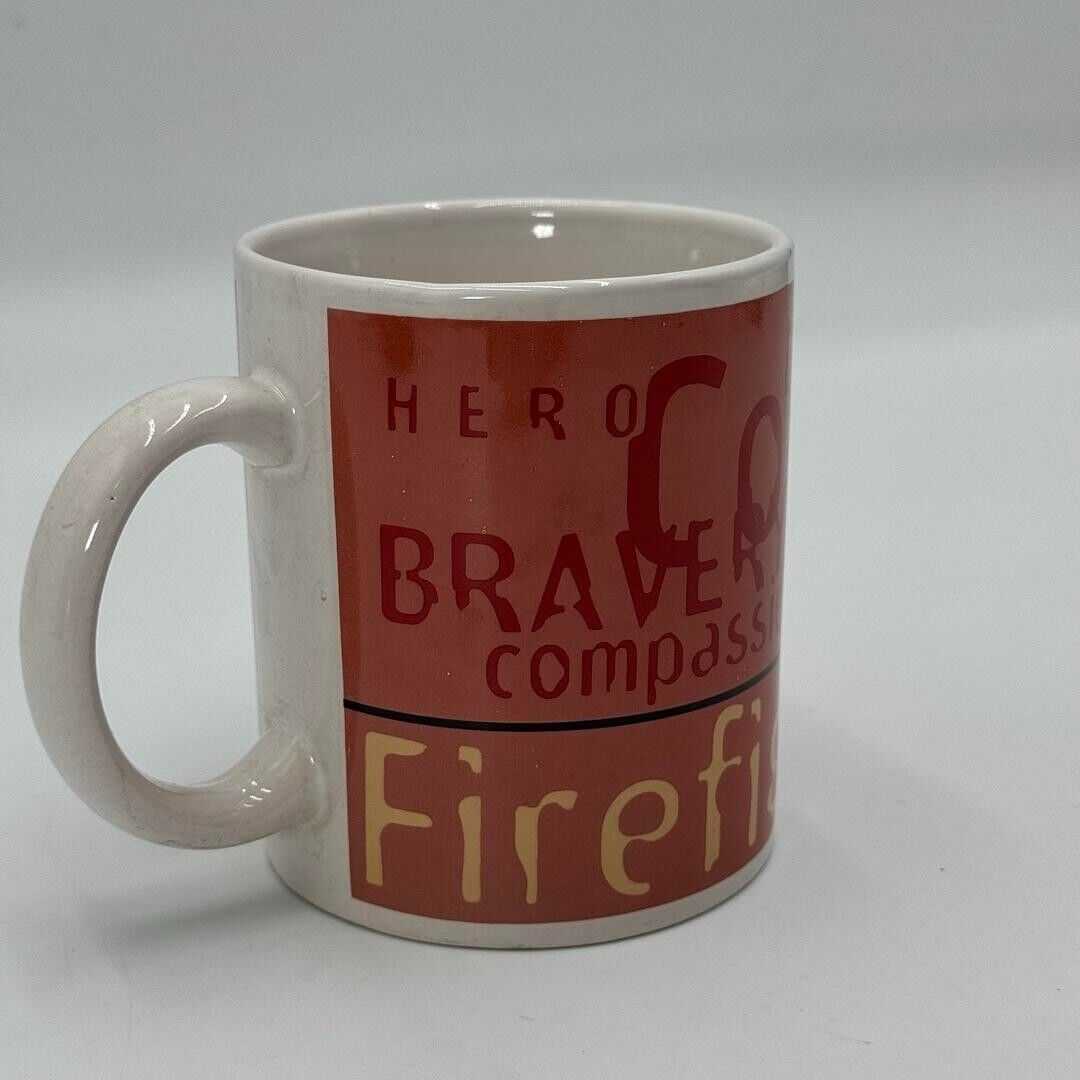 Ceramic Mug Firefighter Hero Bravery Compassion Courage Best Hearts White Red