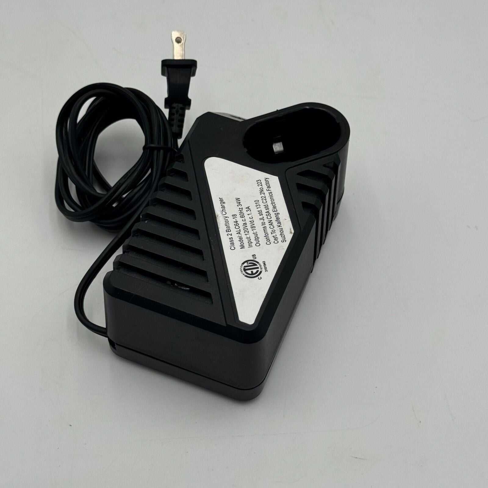 Class 2 Battery Charger Model ALC64-18 Input 120V 60Hz 34W Output 18V 1.3A