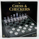 Classic CHESS & Checkers With GLASS Board Clear And Frosted Pieces NEW Game Set