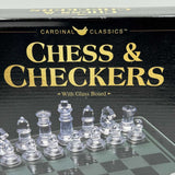 Classic CHESS & Checkers With GLASS Board Clear And Frosted Pieces NEW Game Set