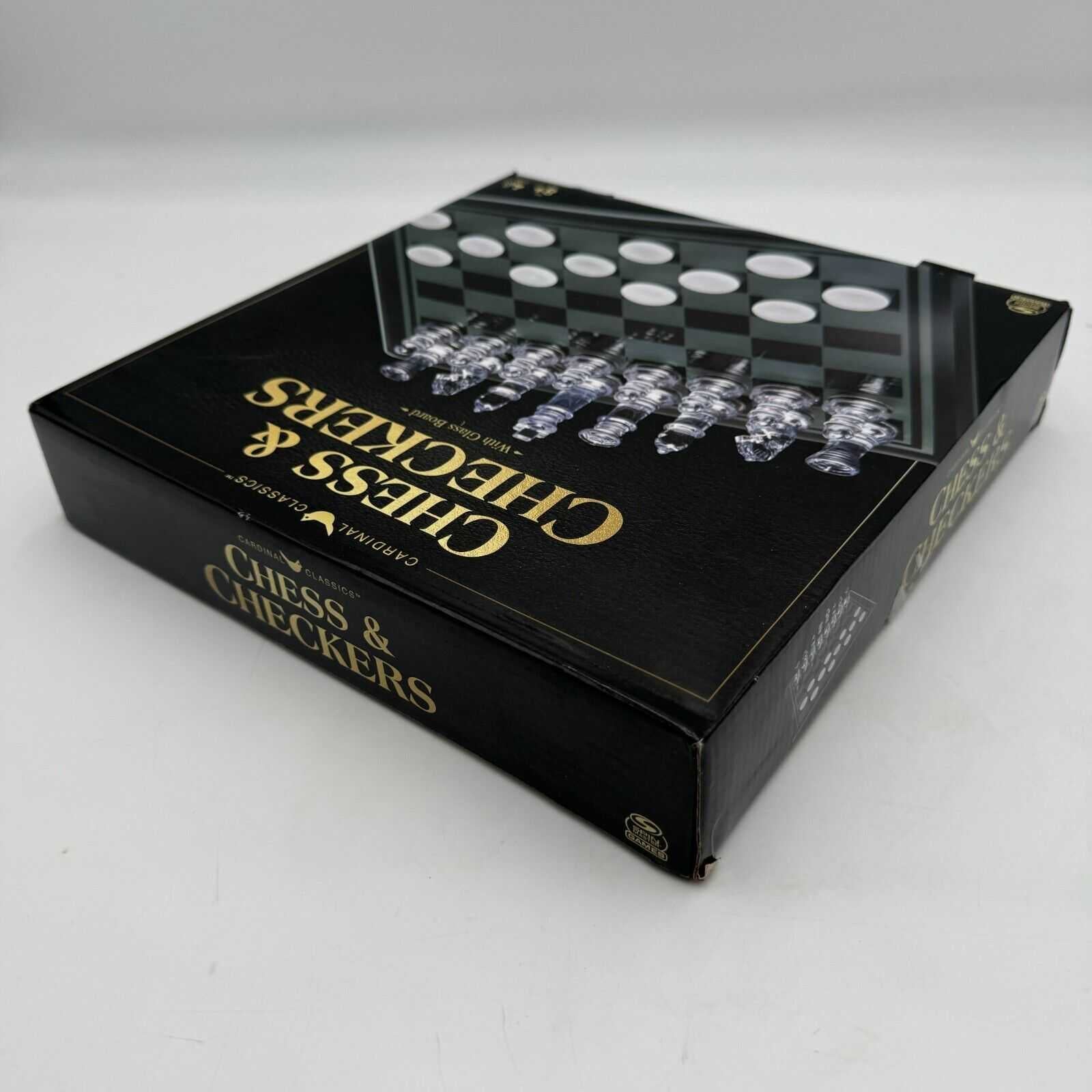 Classic CHESS & Checkers With GLASS Board Clear And Frosted Pieces NEW Game Set