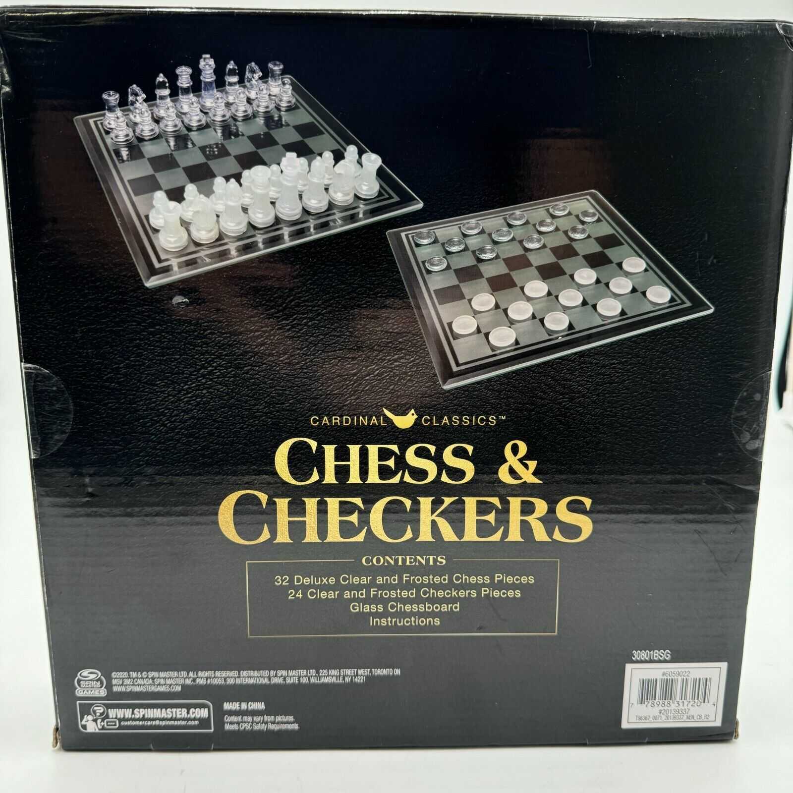 Classic CHESS & Checkers With GLASS Board Clear And Frosted Pieces NEW Game Set