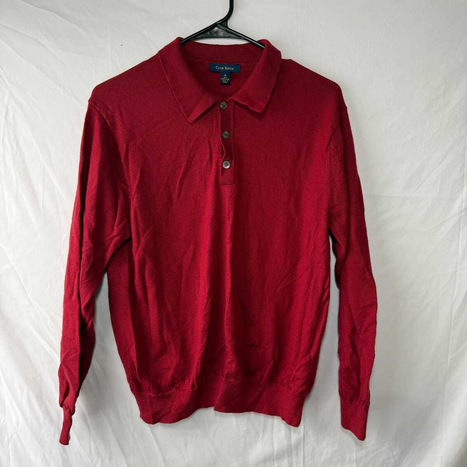 Club Room Red Polo Shirt Button Collar Long Sleeve Dress Shirt Men’s Size Medium