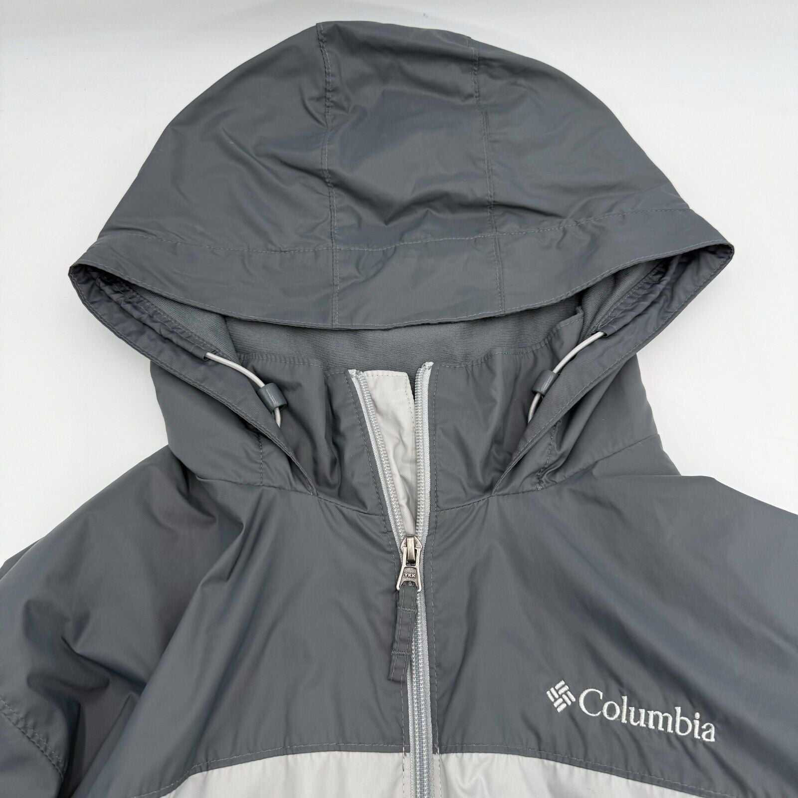 Columbia Hooded Jacket Windbreaker Full Zip Black Gray Packable Men’s Size Large