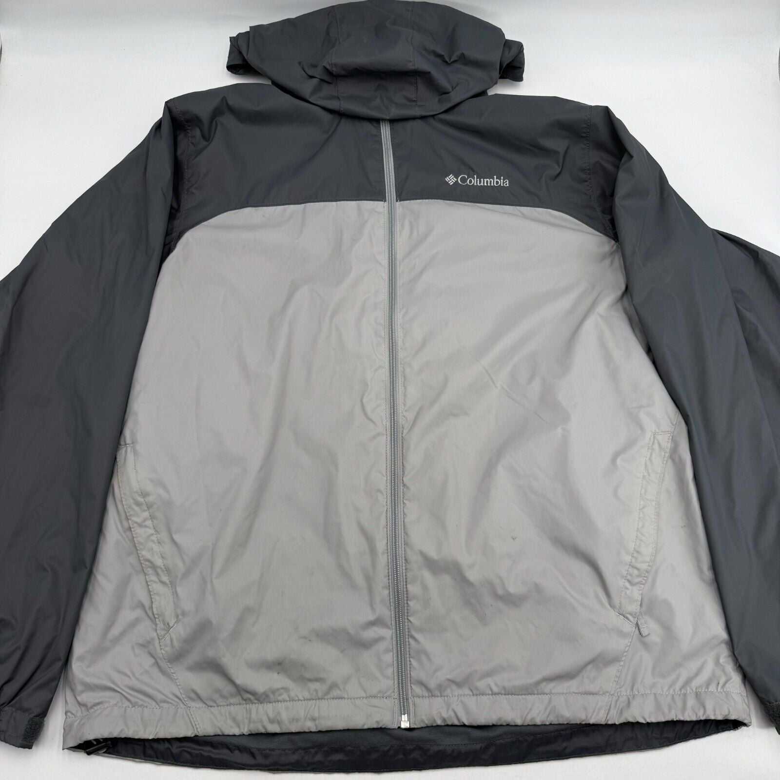 Columbia Hooded Jacket Windbreaker Full Zip Black Gray Packable Men’s Size Large