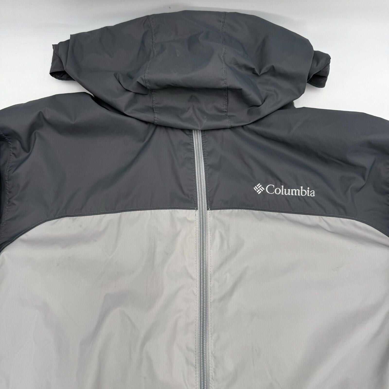 Columbia Hooded Jacket Windbreaker Full Zip Black Gray Packable Men’s Size Large