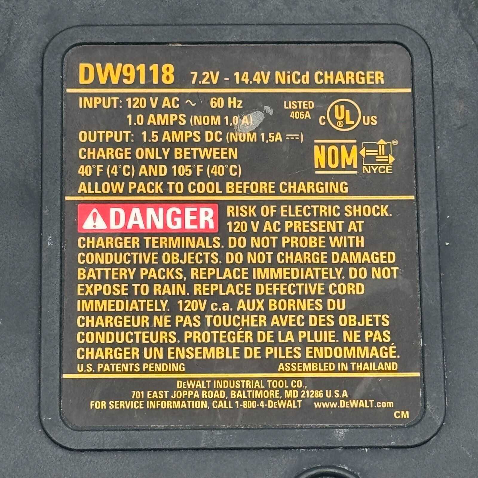 DeWALT DW9118 7.2V-14.4Volt Battery Charger Original Genuine OEM