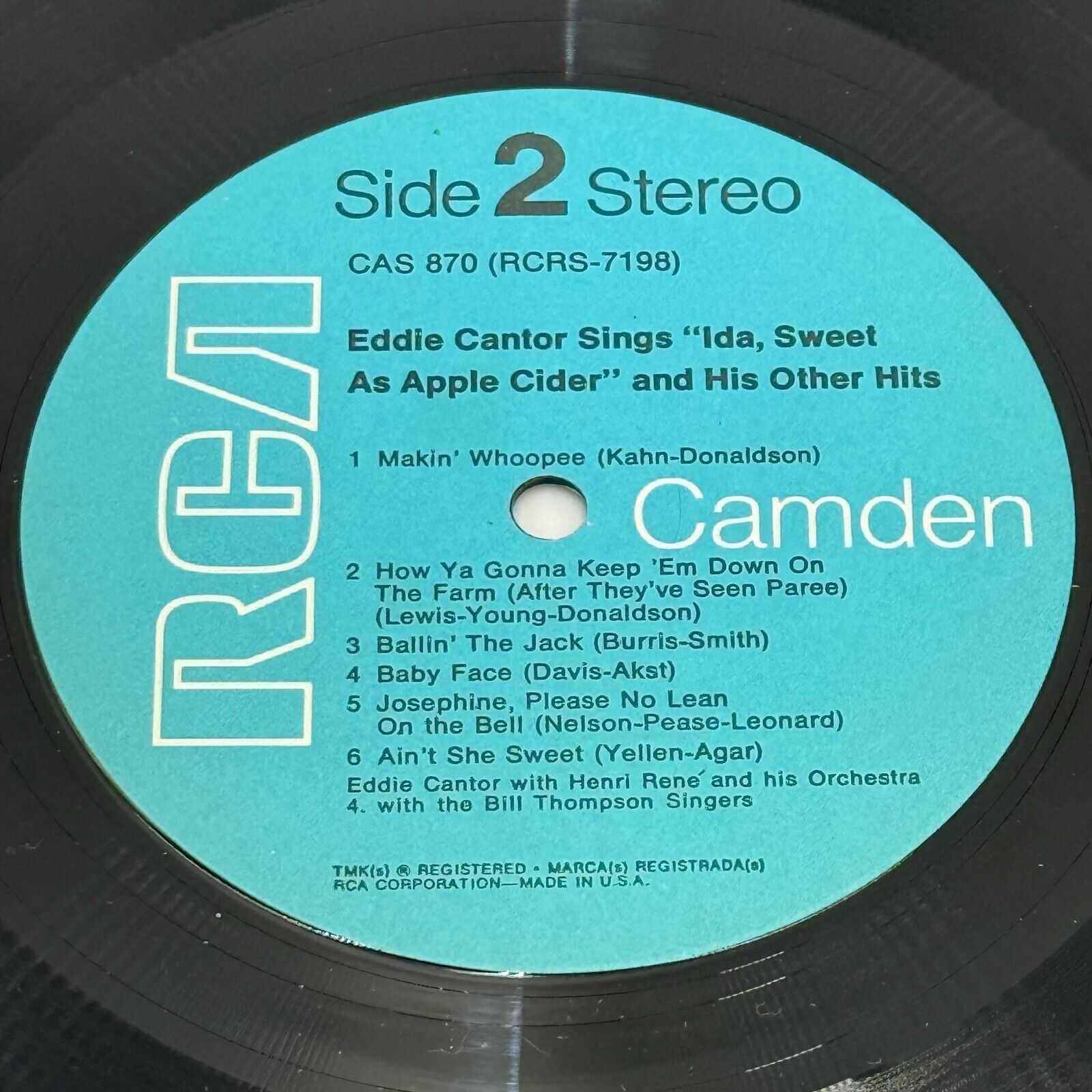 Eddie Cantor LP Sings Ida, Sweet as Apple Cider & Hits - RCA Camden CAS-870