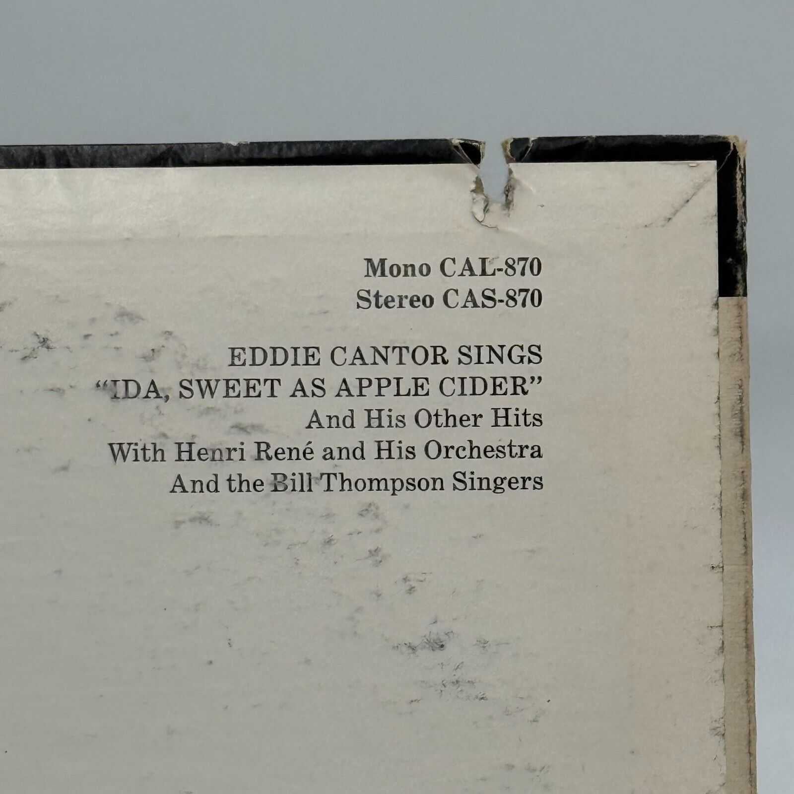 Eddie Cantor LP Sings Ida, Sweet as Apple Cider & Hits - RCA Camden CAS-870