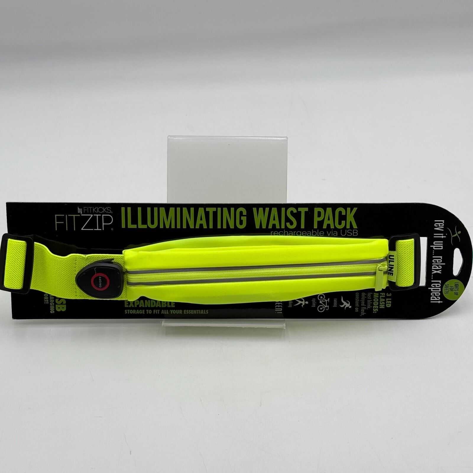 FitZip FitKicks Illuminating Waist Pack 3 LED Flash Modes Bike Run Walk Neon