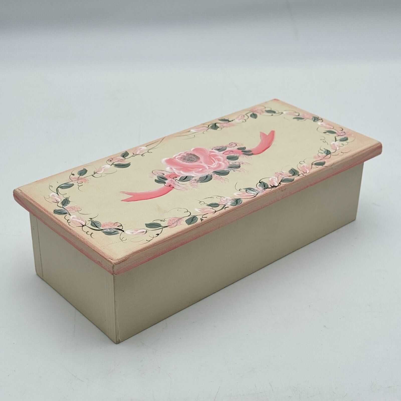 Floral Wood Box with Lid Jewelry Box Storage Case