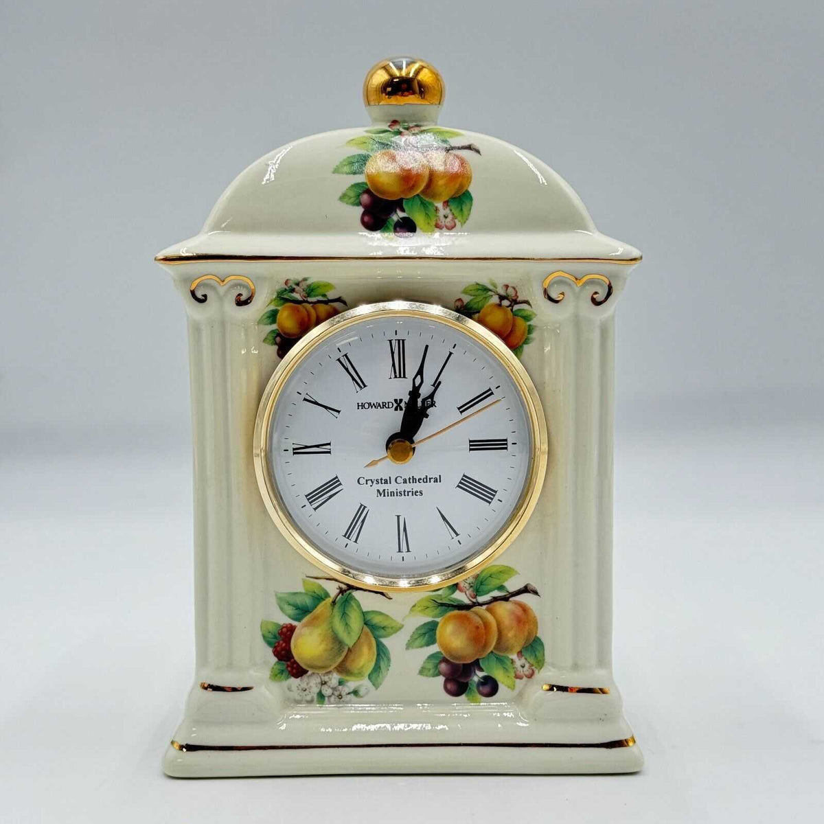 Formalities Baum Bros 8" Ceramic Mantle Clock Fruit Gold Accent Quartz Cathedral