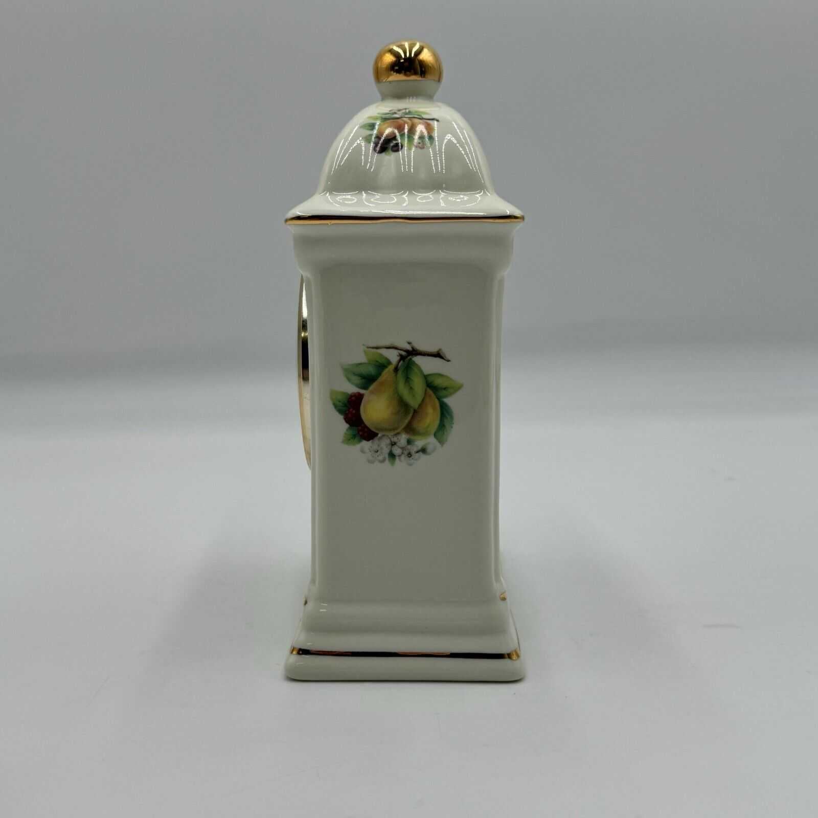 Formalities Baum Bros 8" Ceramic Mantle Clock Fruit Gold Accent Quartz Cathedral