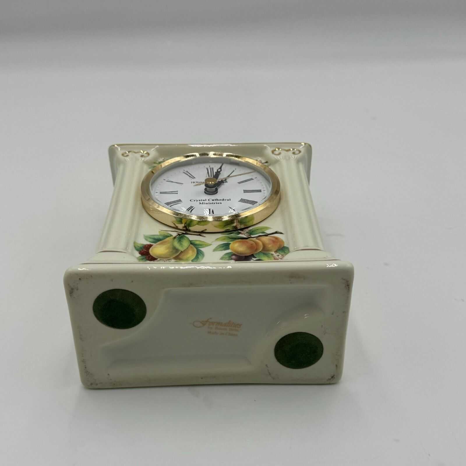 Formalities Baum Bros 8" Ceramic Mantle Clock Fruit Gold Accent Quartz Cathedral