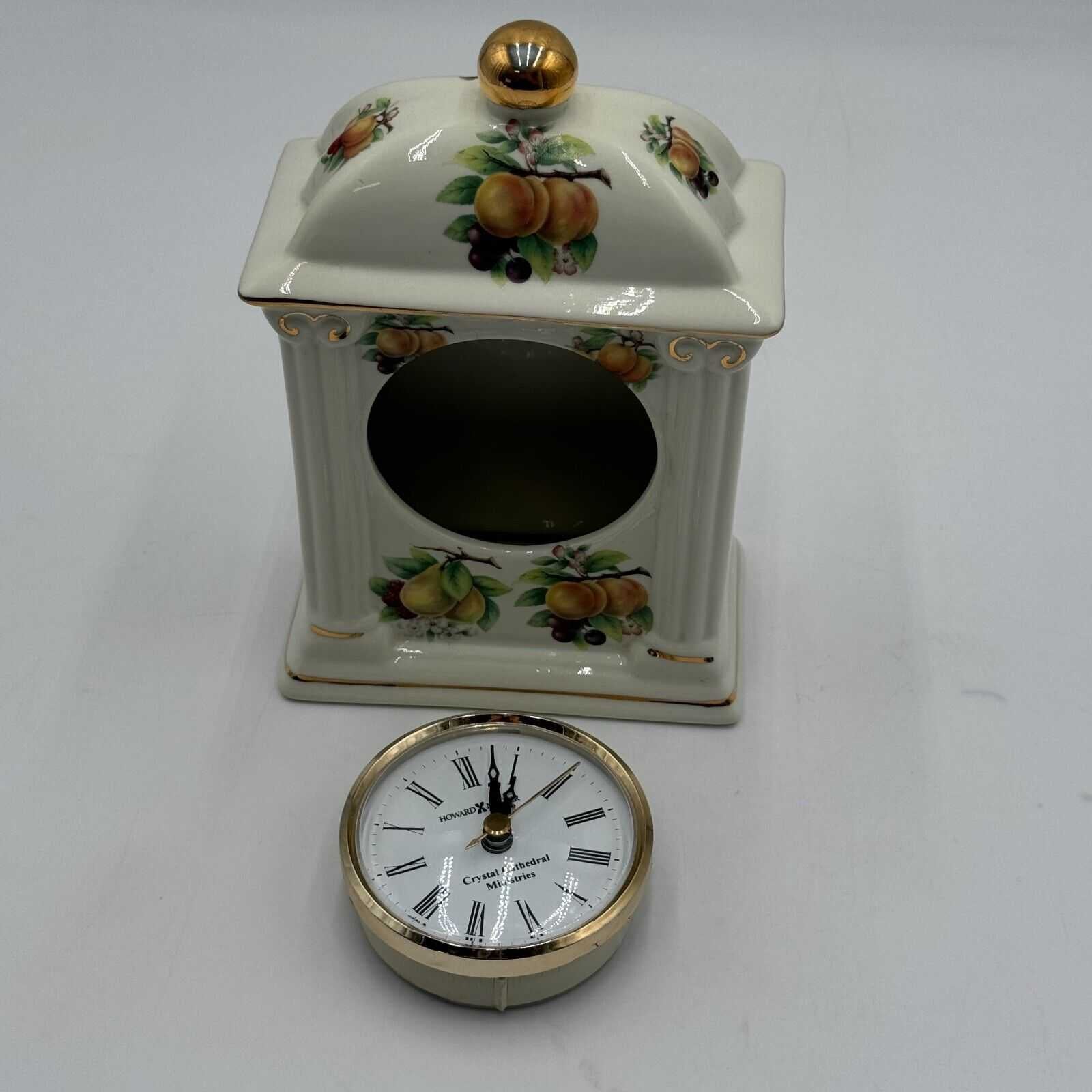 Formalities Baum Bros 8" Ceramic Mantle Clock Fruit Gold Accent Quartz Cathedral