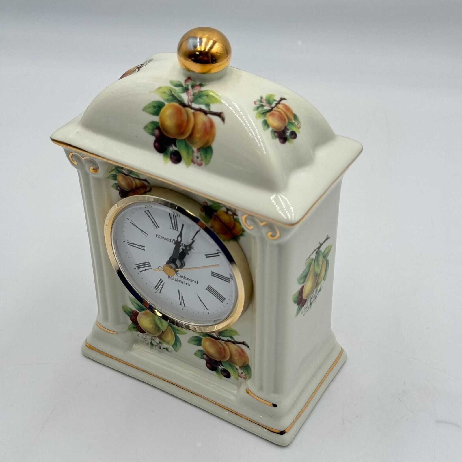 Formalities Baum Bros 8" Ceramic Mantle Clock Fruit Gold Accent Quartz Cathedral