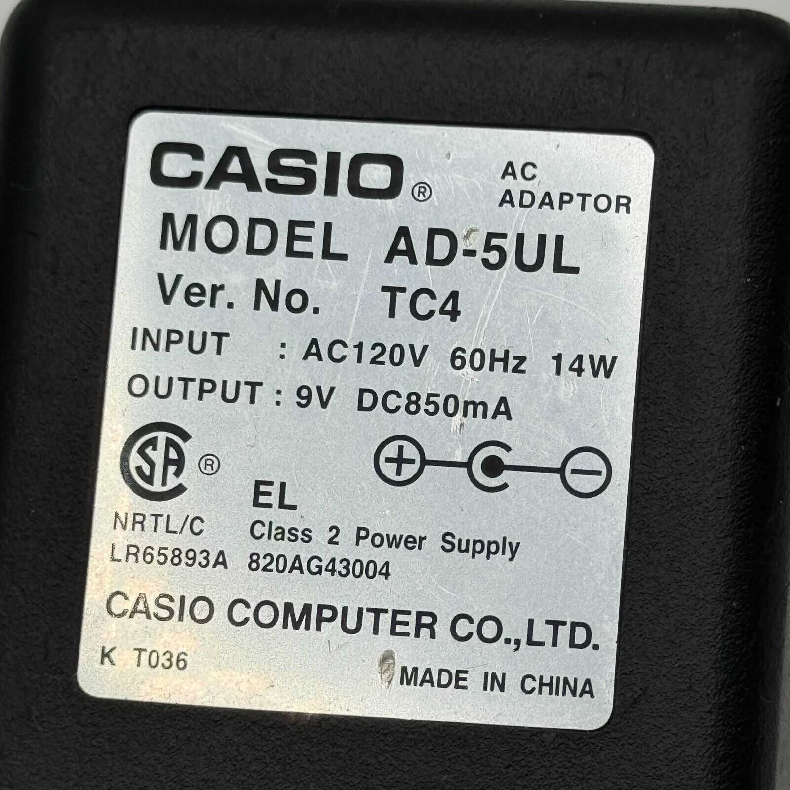 GENUINE CASIO AD-5UL TC4 9V DC850MA WALL AC ADAPTER ZZ7-3