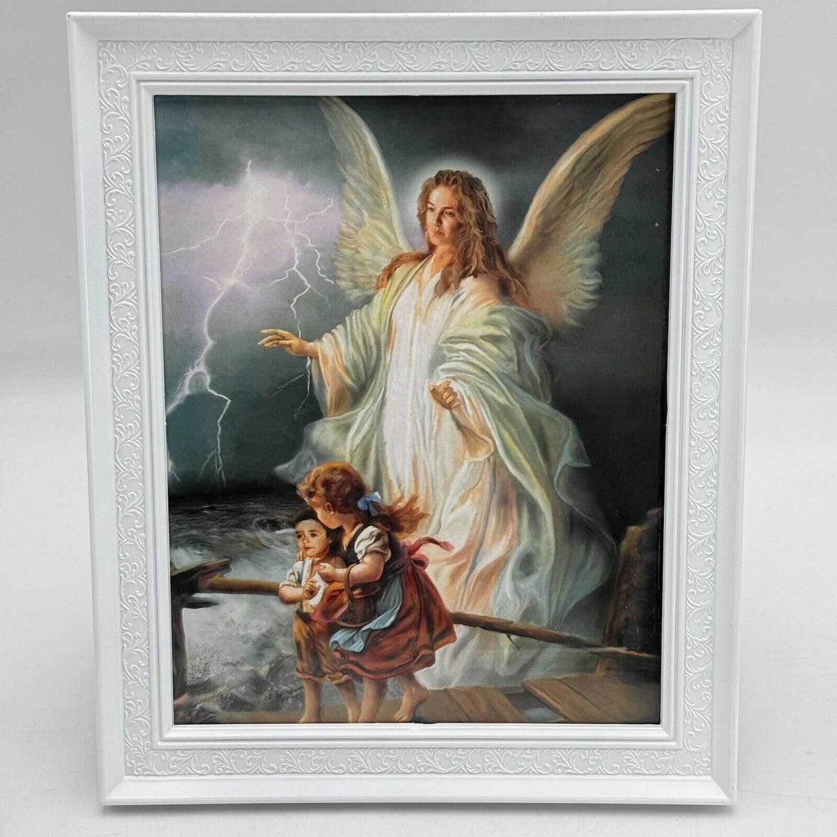 Gaurdian Angel Photo Wall Art or Freestanding 8x10 Picture Frame White Wood NIB