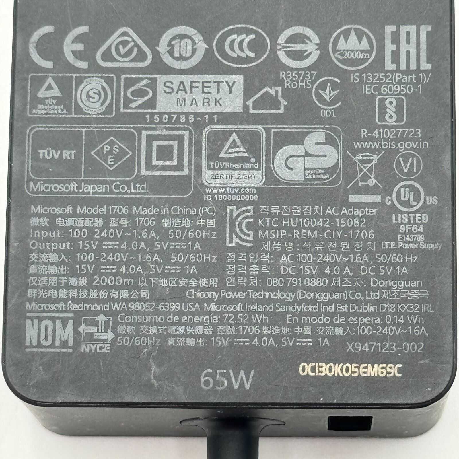 Genuine Microsoft Surface Pro 3 4 5 6 7 X Wall Charger AC Power Adapter 1706 65W