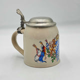 German Bavarian Beer Stein Ceramic Pewter Lid 2 Lion Crest Coat of Arms Flags 6"