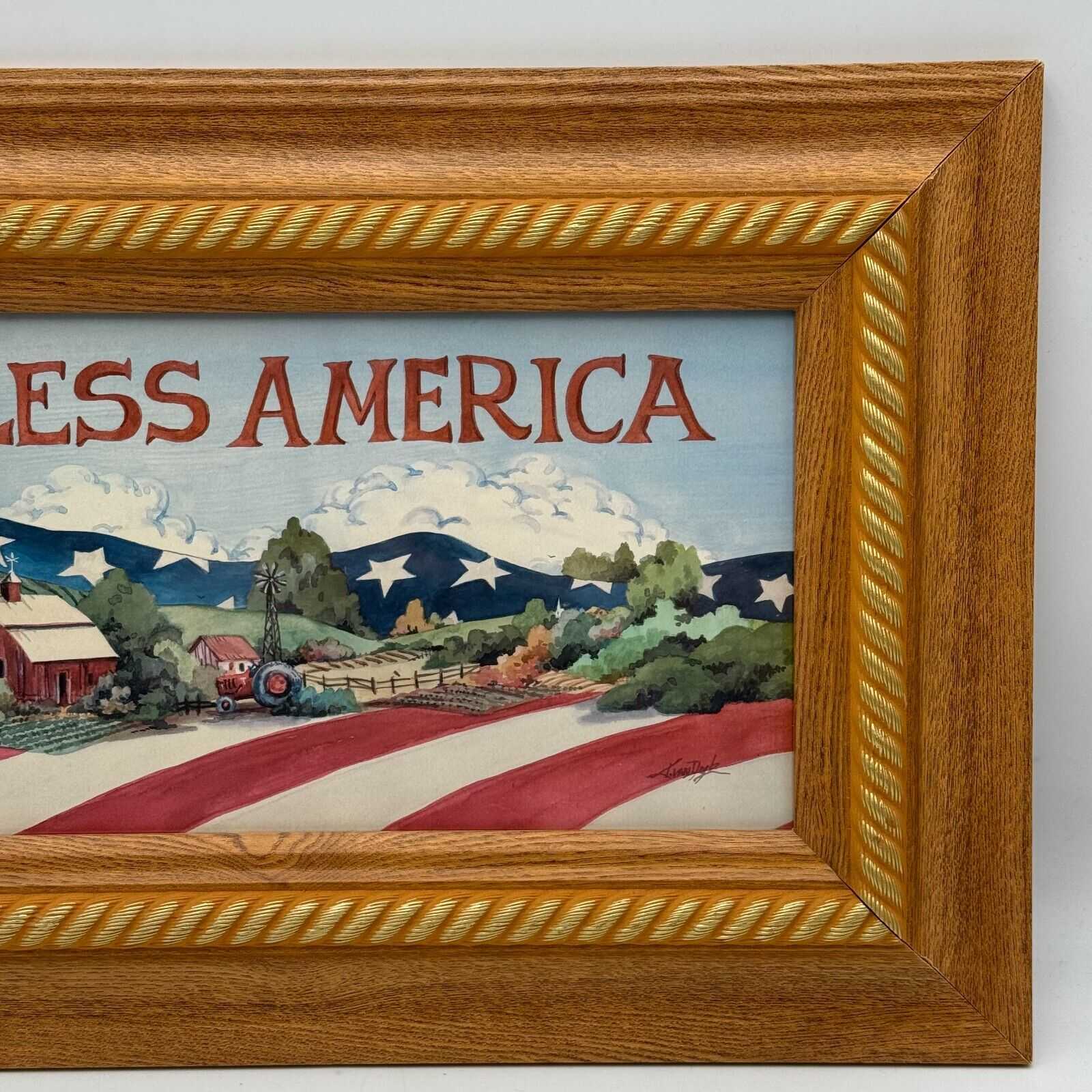 God Bless Ameria 8x22 Print Farmland Flag Art Red White Blue Christian Patriotic