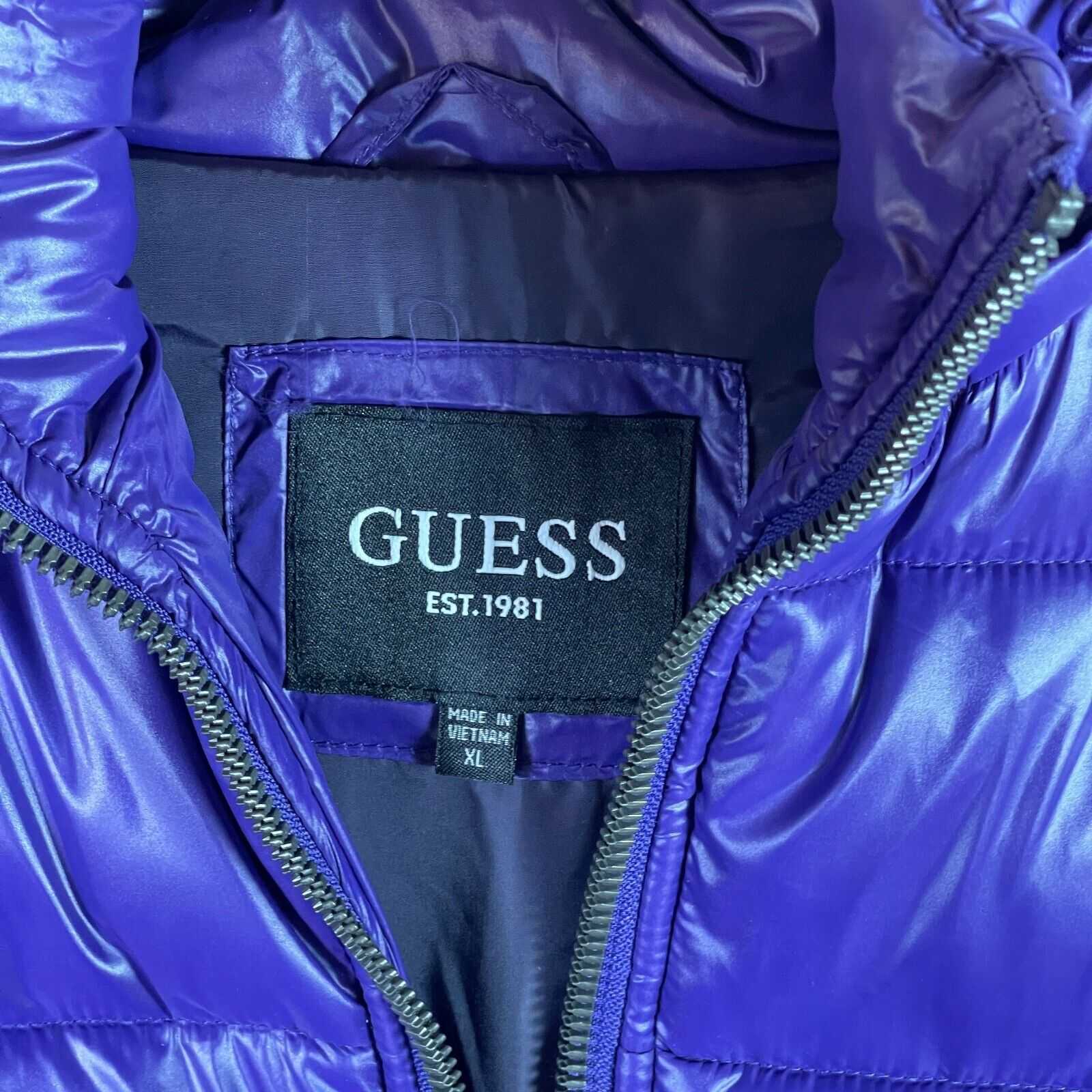 Guess Men's Nylon Insulated Quilted Puffer Jacket Basic Purple Winter Size XL