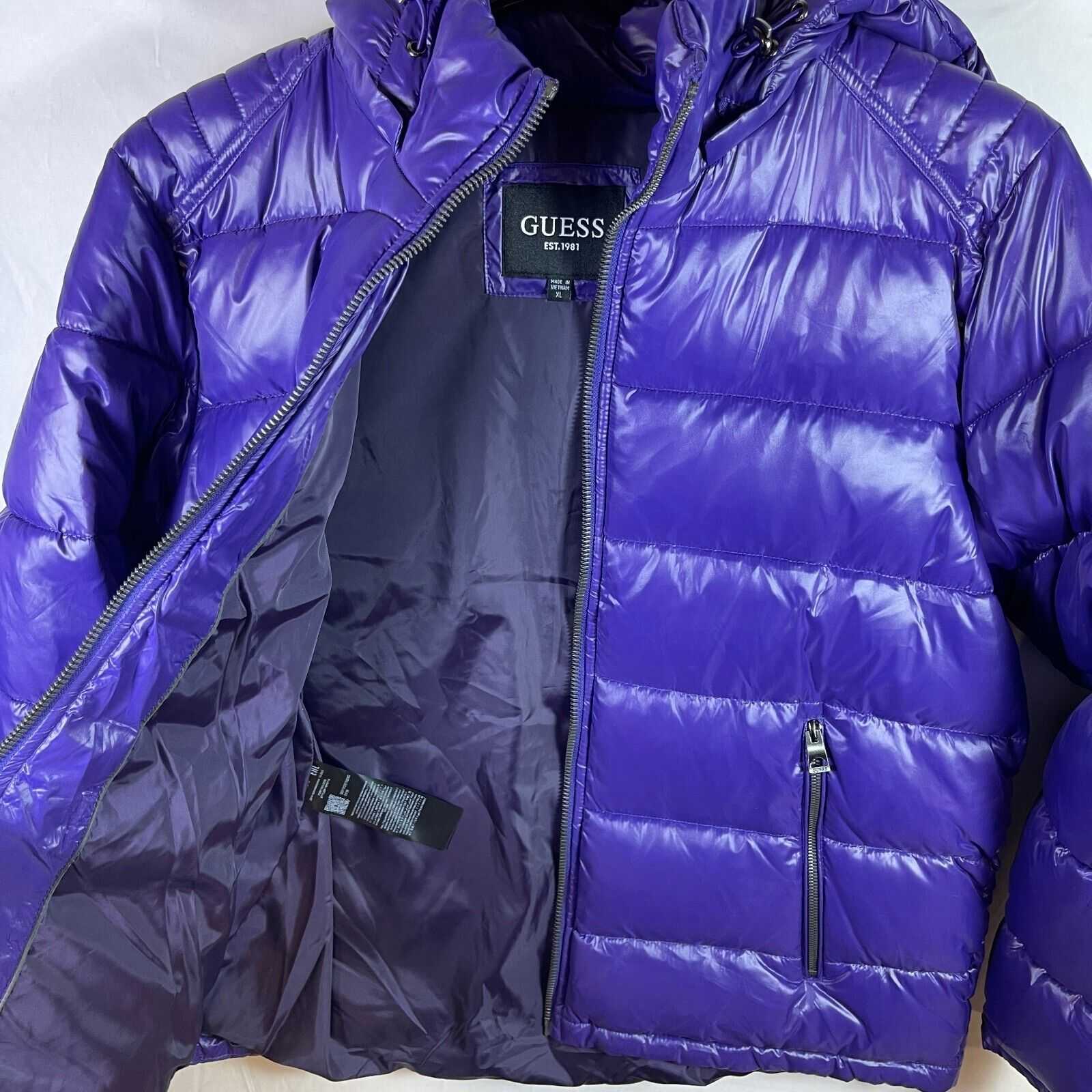 Guess Men's Nylon Insulated Quilted Puffer Jacket Basic Purple Winter Size XL