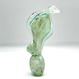 Hand Blown 10in Glass Art Sculpture Green Wave Flame Round Hollow Base Unique