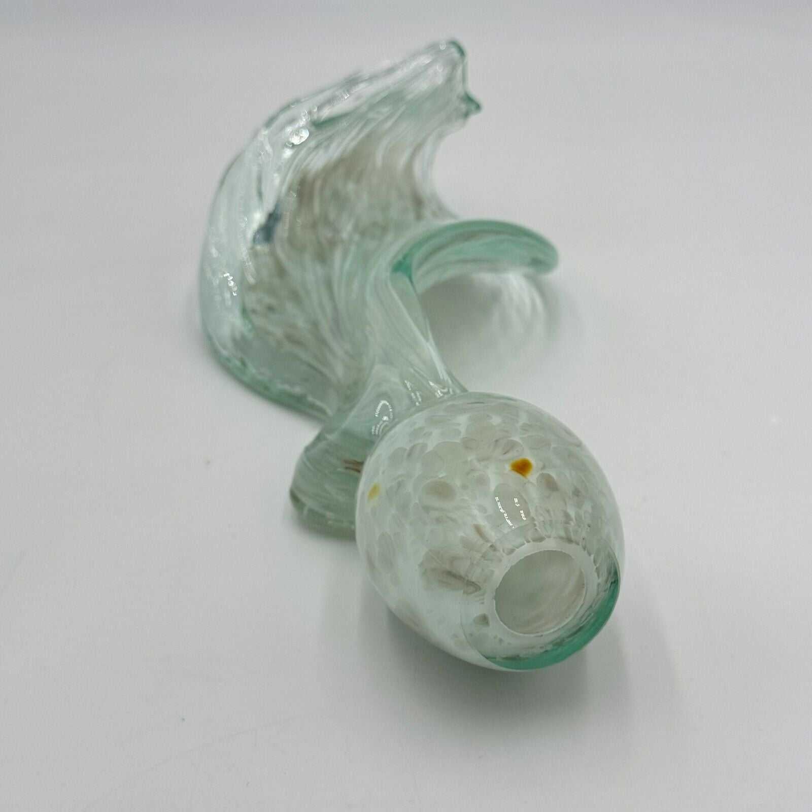 Hand Blown 10in Glass Art Sculpture Green Wave Flame Round Hollow Base Unique