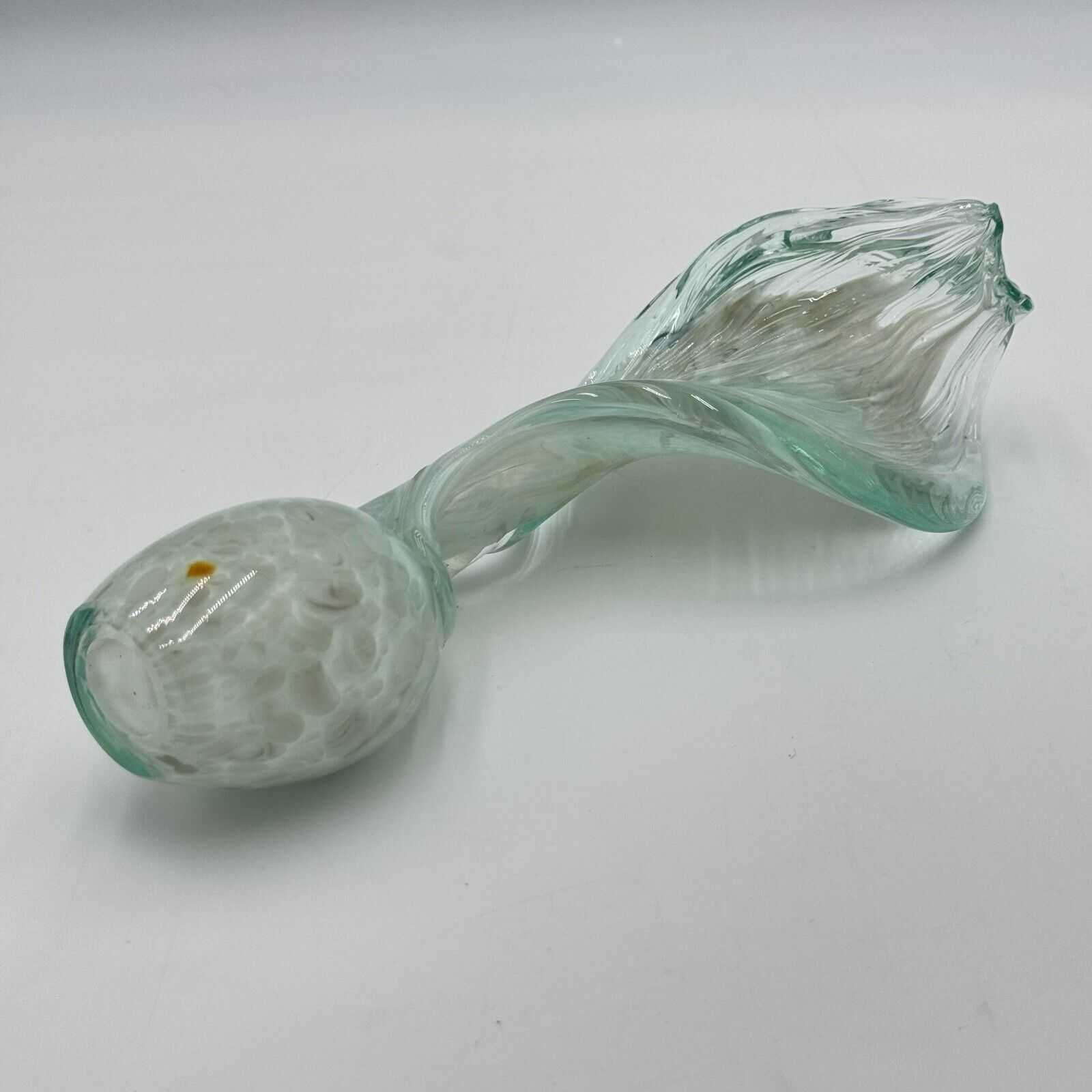 Hand Blown 10in Glass Art Sculpture Green Wave Flame Round Hollow Base Unique