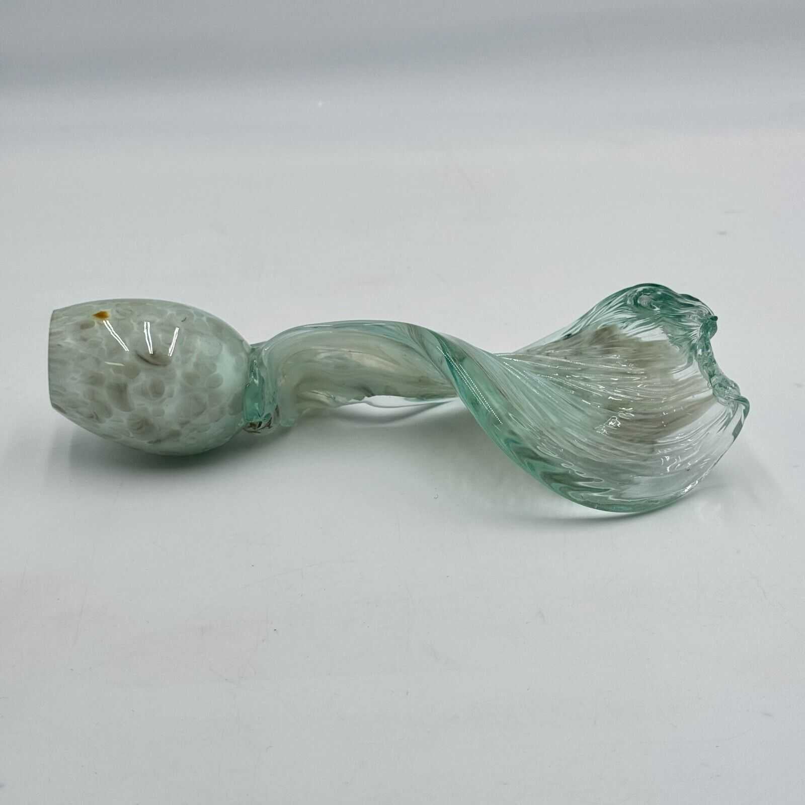 Hand Blown 10in Glass Art Sculpture Green Wave Flame Round Hollow Base Unique