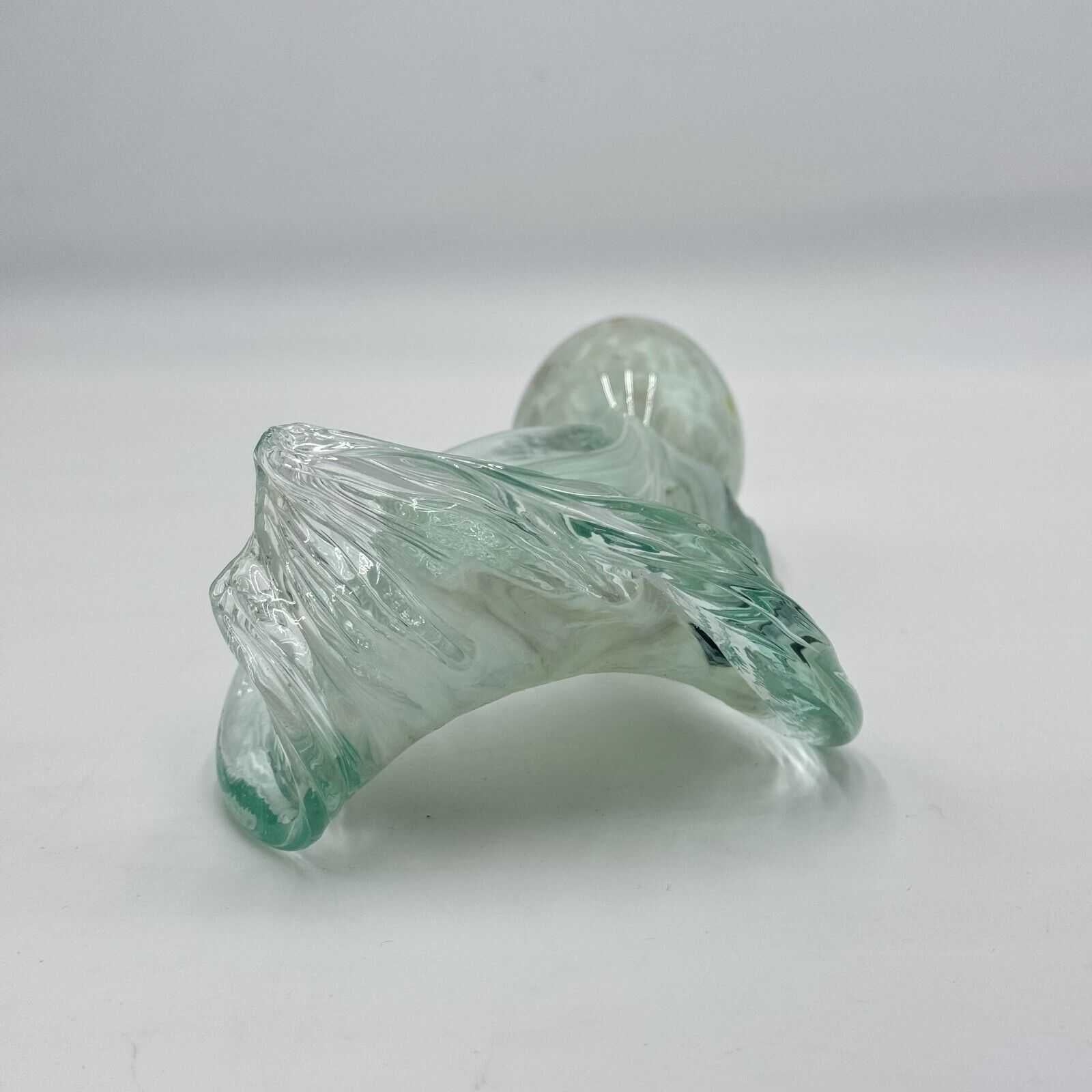 Hand Blown 10in Glass Art Sculpture Green Wave Flame Round Hollow Base Unique