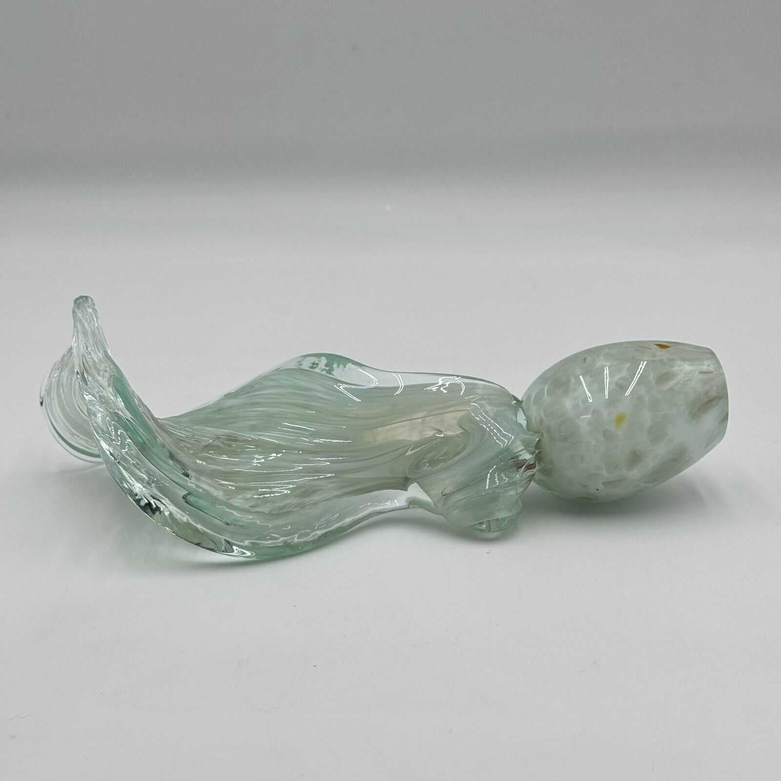 Hand Blown 10in Glass Art Sculpture Green Wave Flame Round Hollow Base Unique