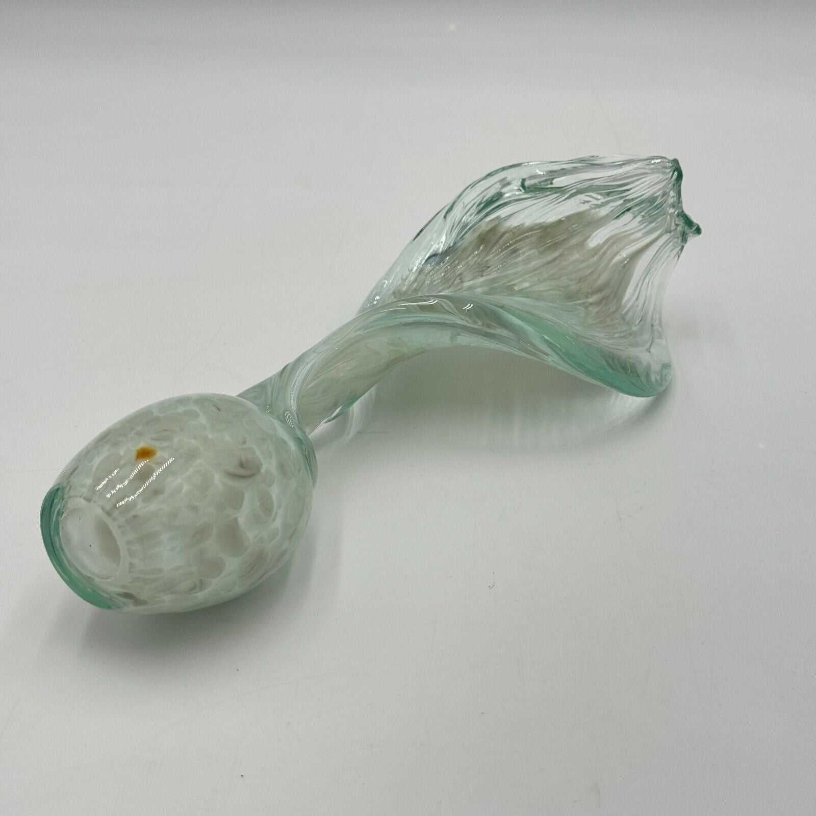 Hand Blown 10in Glass Art Sculpture Green Wave Flame Round Hollow Base Unique