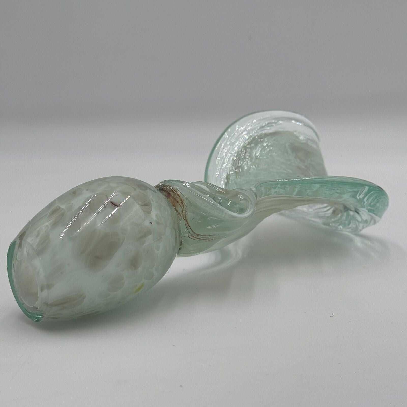 Hand Blown 10in Glass Art Sculpture Green Wave Flame Round Hollow Base Unique