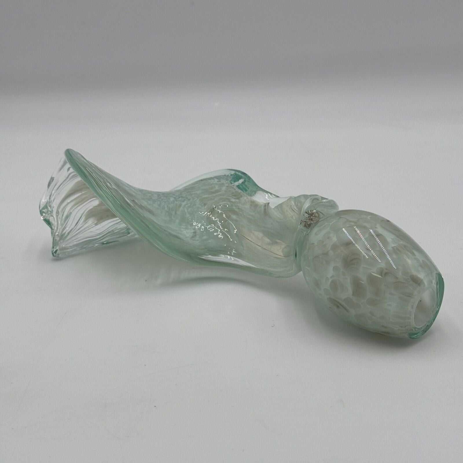 Hand Blown 10in Glass Art Sculpture Green Wave Flame Round Hollow Base Unique