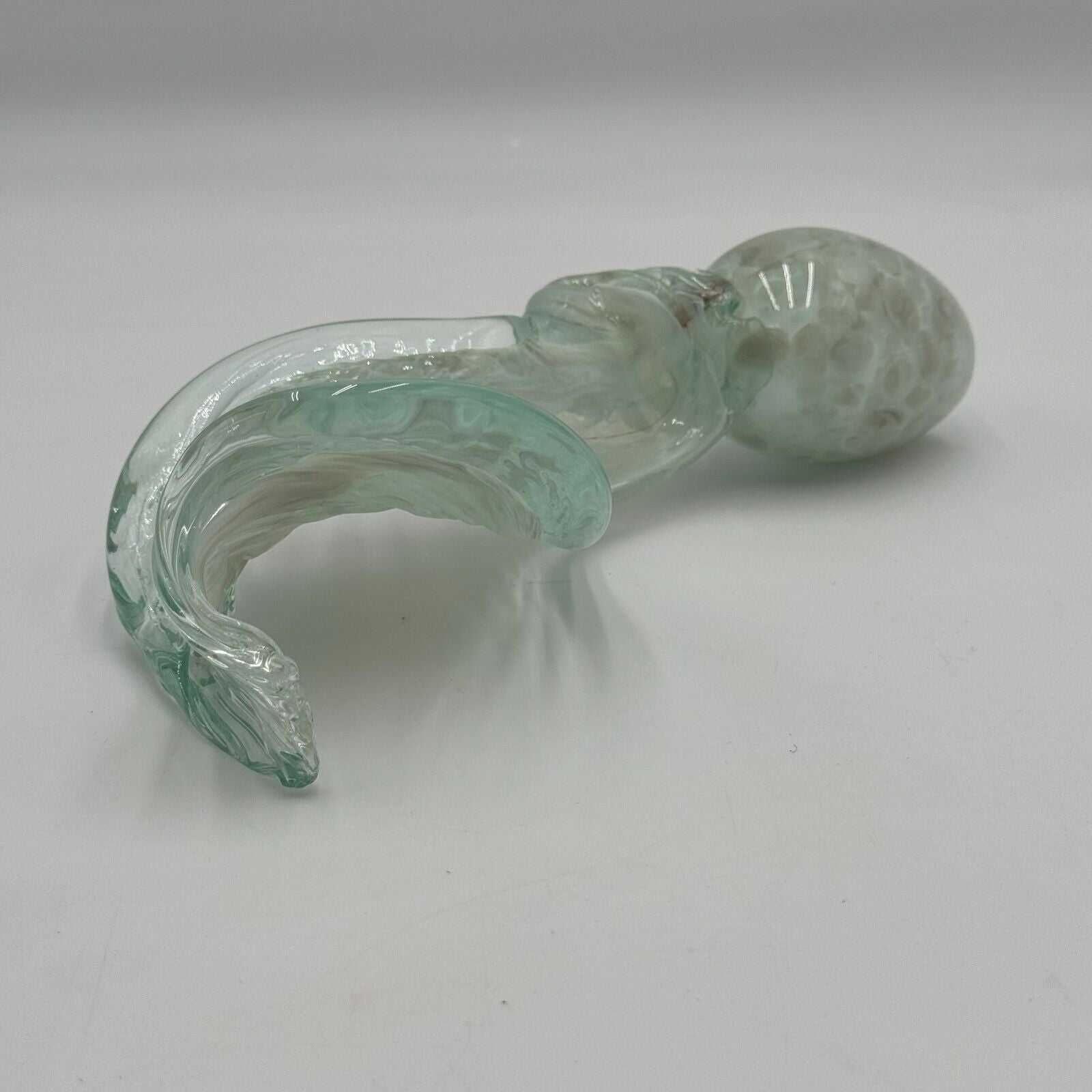 Hand Blown 10in Glass Art Sculpture Green Wave Flame Round Hollow Base Unique