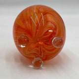 Hand Blown Glass Art FOOTED ORANGE SWIRL EGG Clear feet With Stopper