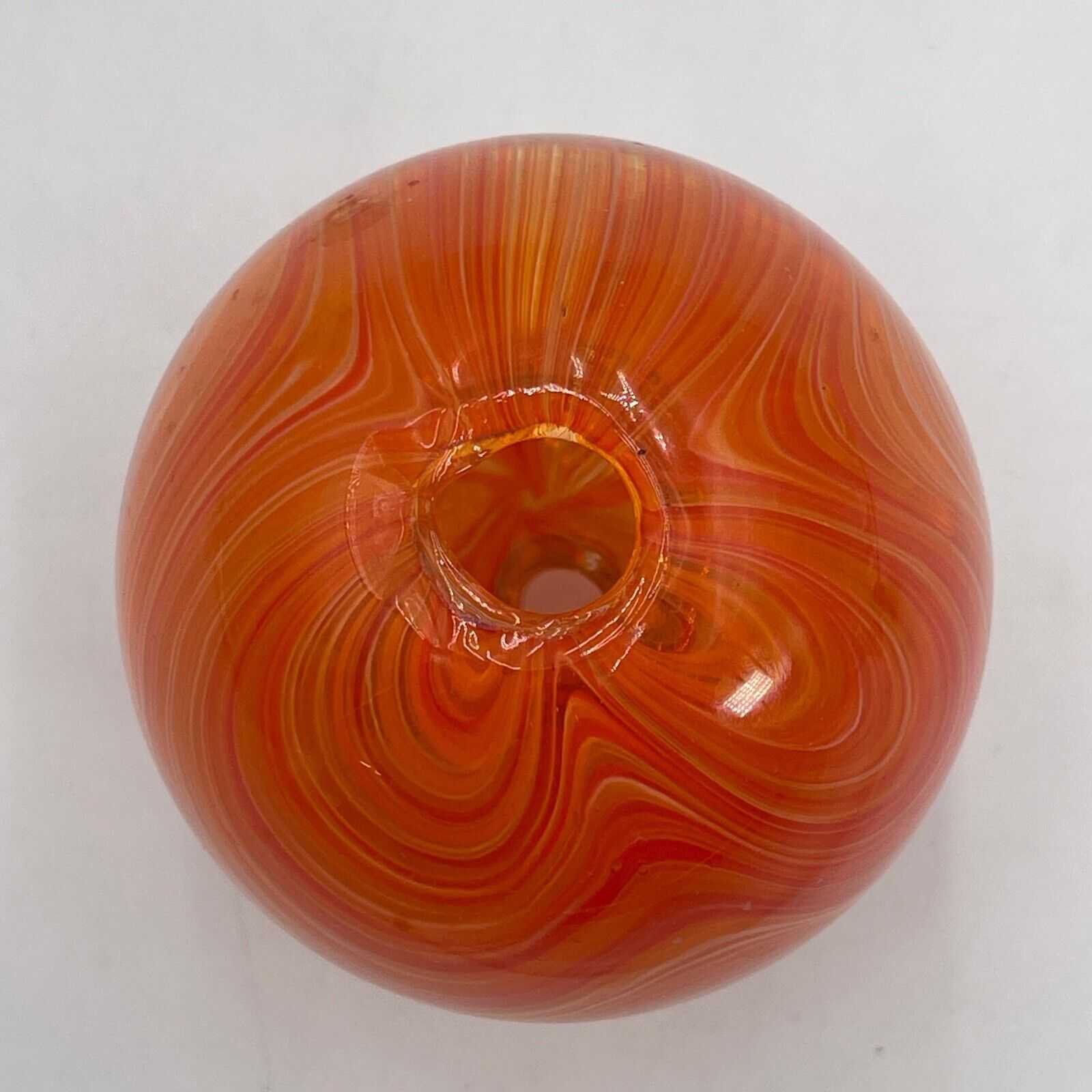 Hand Blown Glass Art FOOTED ORANGE SWIRL EGG Clear feet With Stopper