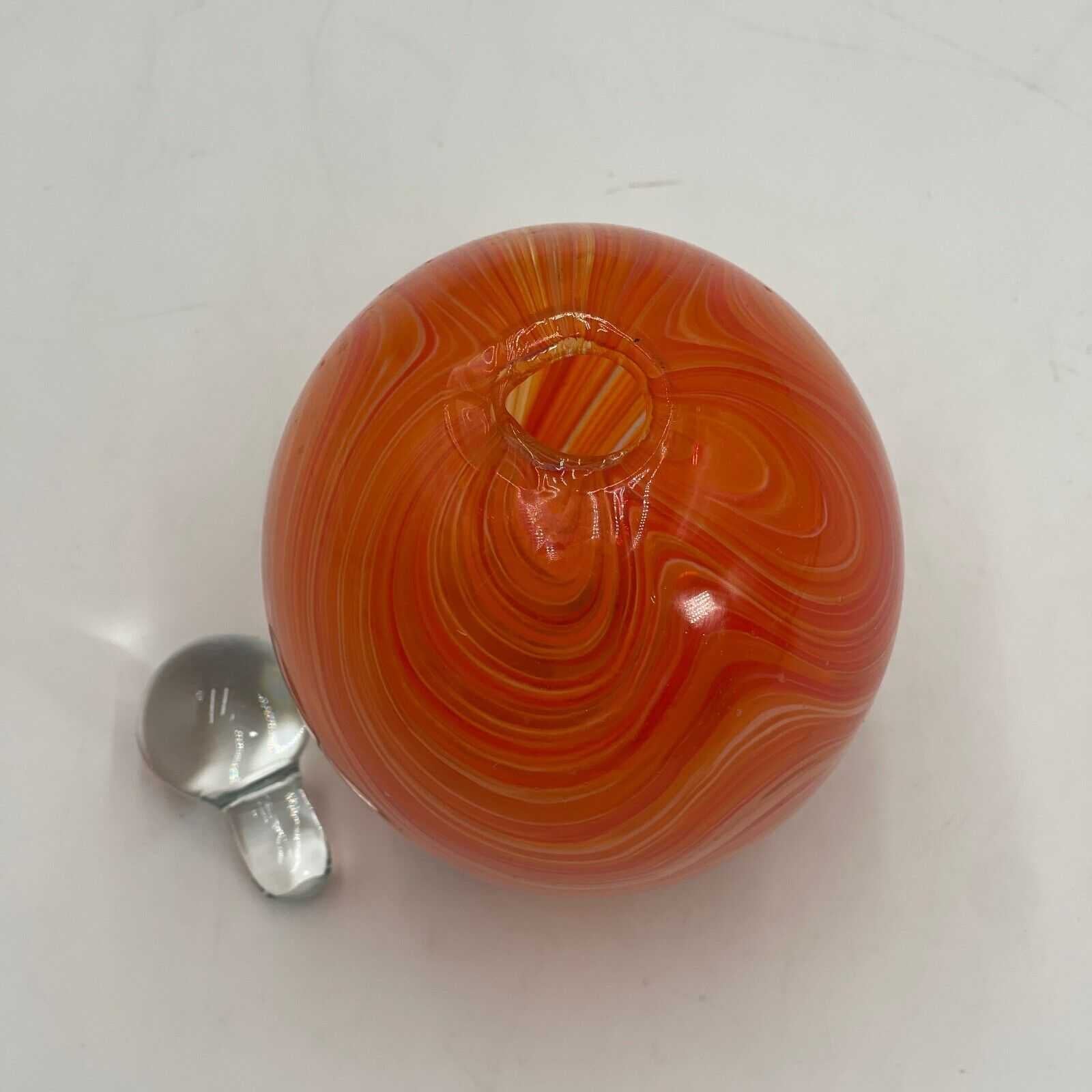 Hand Blown Glass Art FOOTED ORANGE SWIRL EGG Clear feet With Stopper