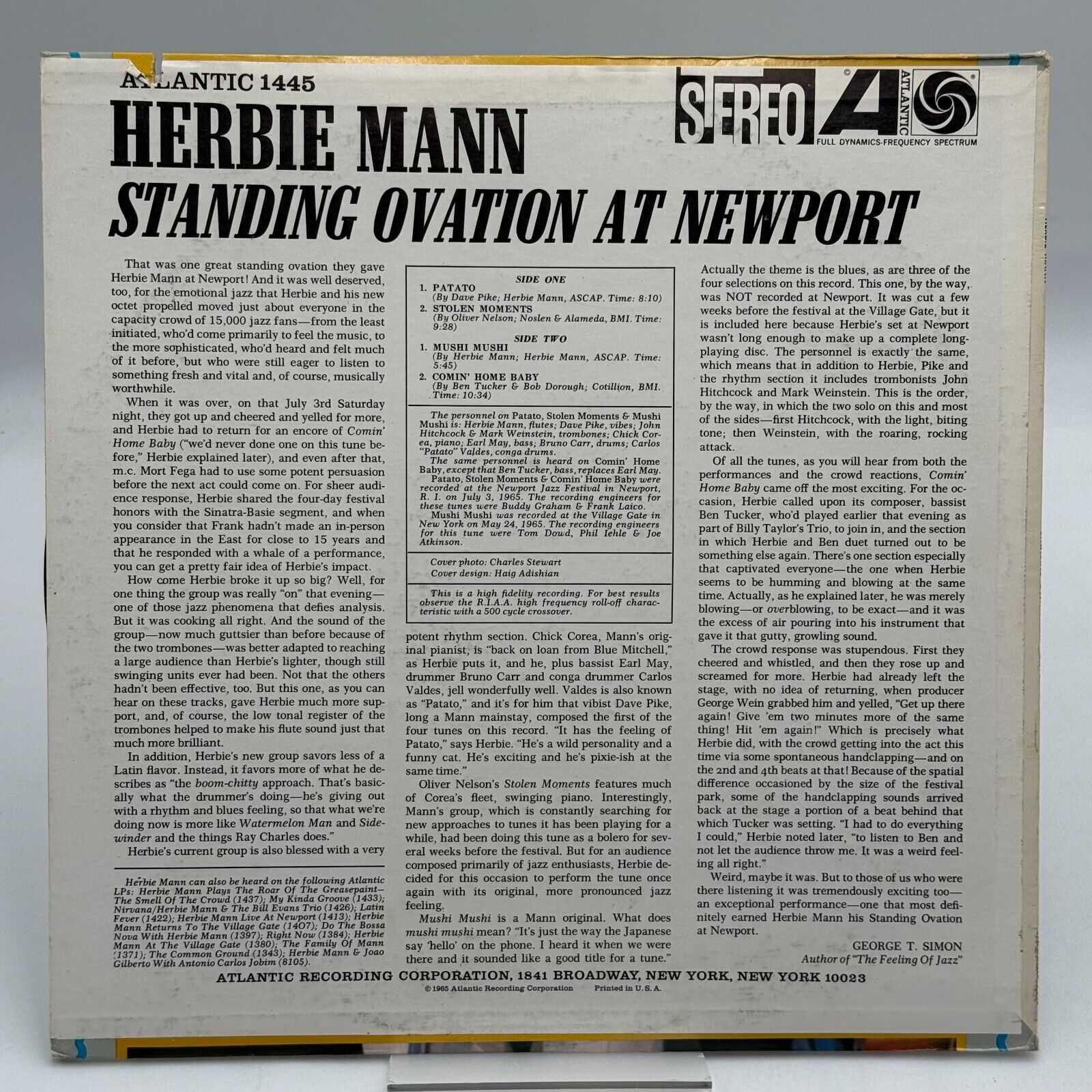 Herbie Mann Standing Ovation At Newport Atlantic SD-1445 LP 1965