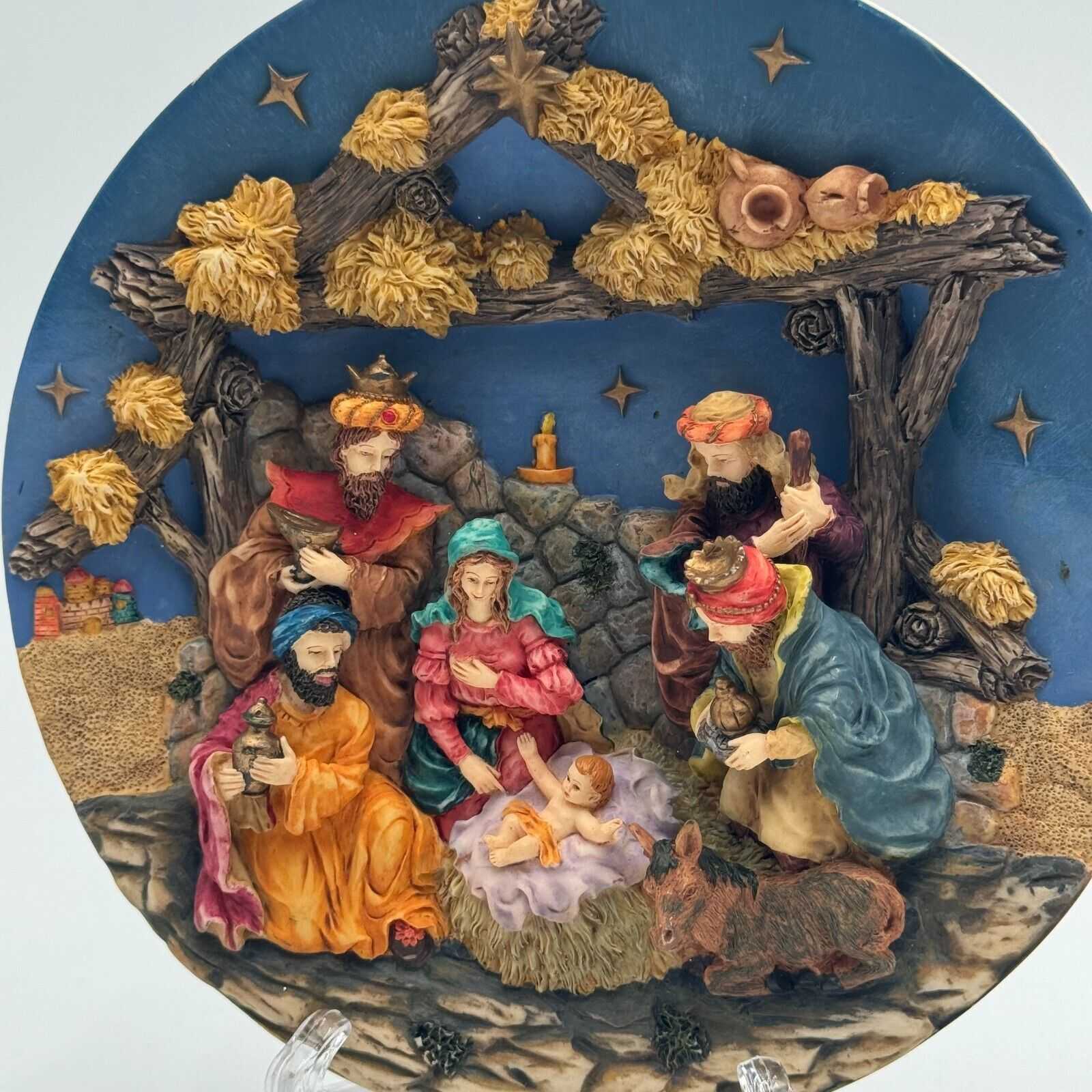 House of Lloyd Nativity Jesus Christmas Raised 3D Art Ceramic Hanging 8" Plate