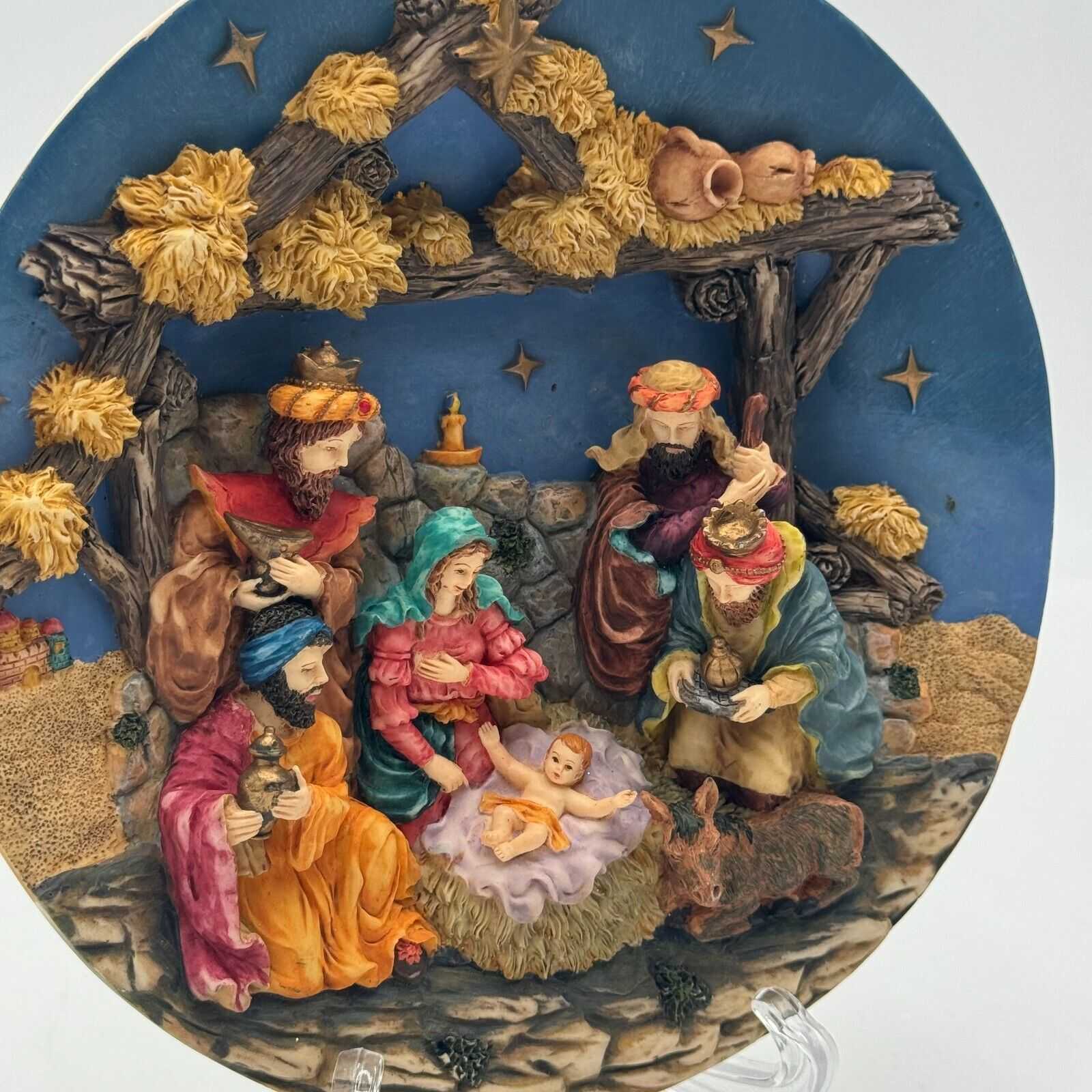 House of Lloyd Nativity Jesus Christmas Raised 3D Art Ceramic Hanging 8" Plate