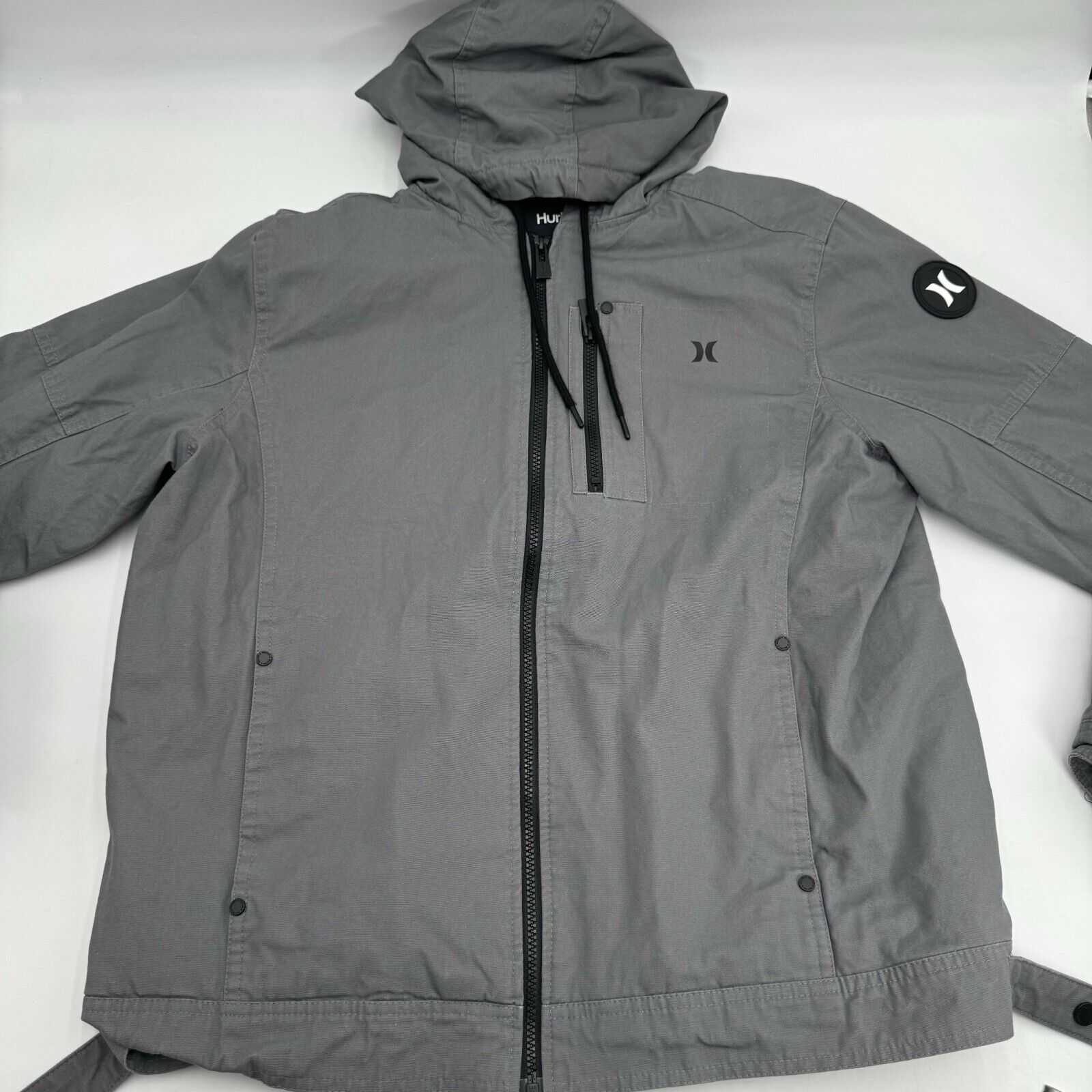 Hurley Heavyweight Hooded Fleece Lined Jacket Mens Size Large US L Gray Pockets