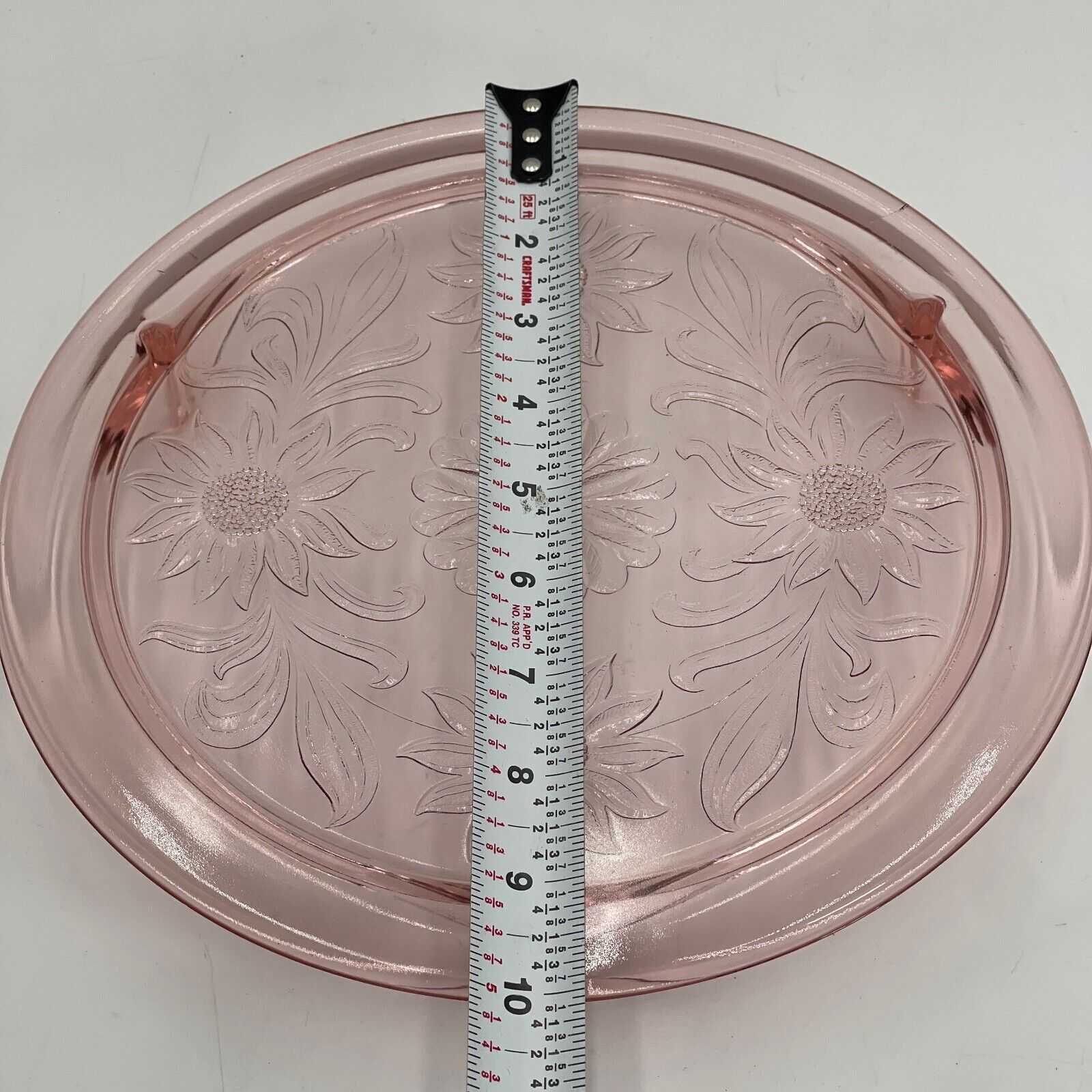 Jeanette Pink Depression Glass Vintage Cake Plate Sunflower 10” Footed 1930s