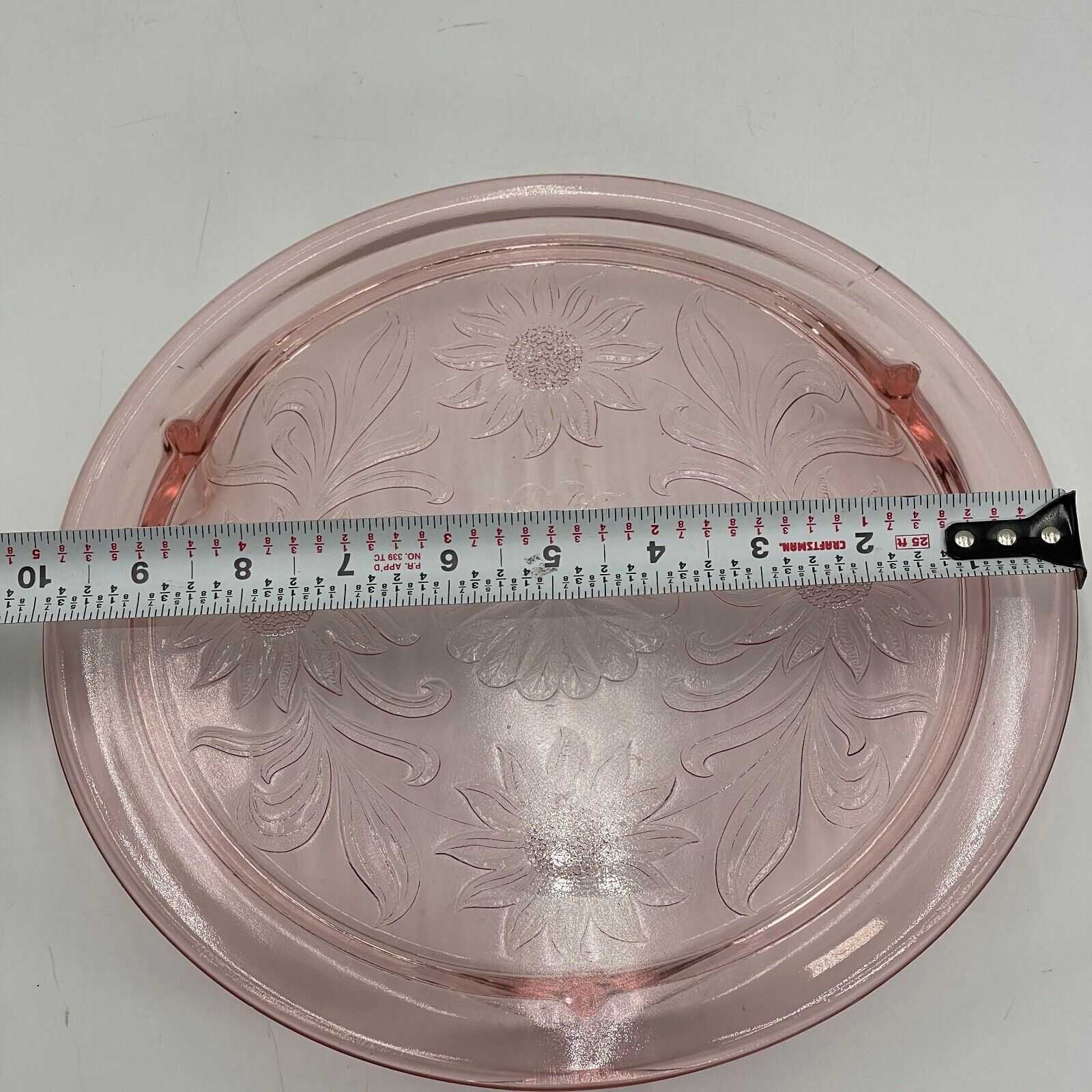 Jeanette Pink Depression Glass Vintage Cake Plate Sunflower 10” Footed 1930s