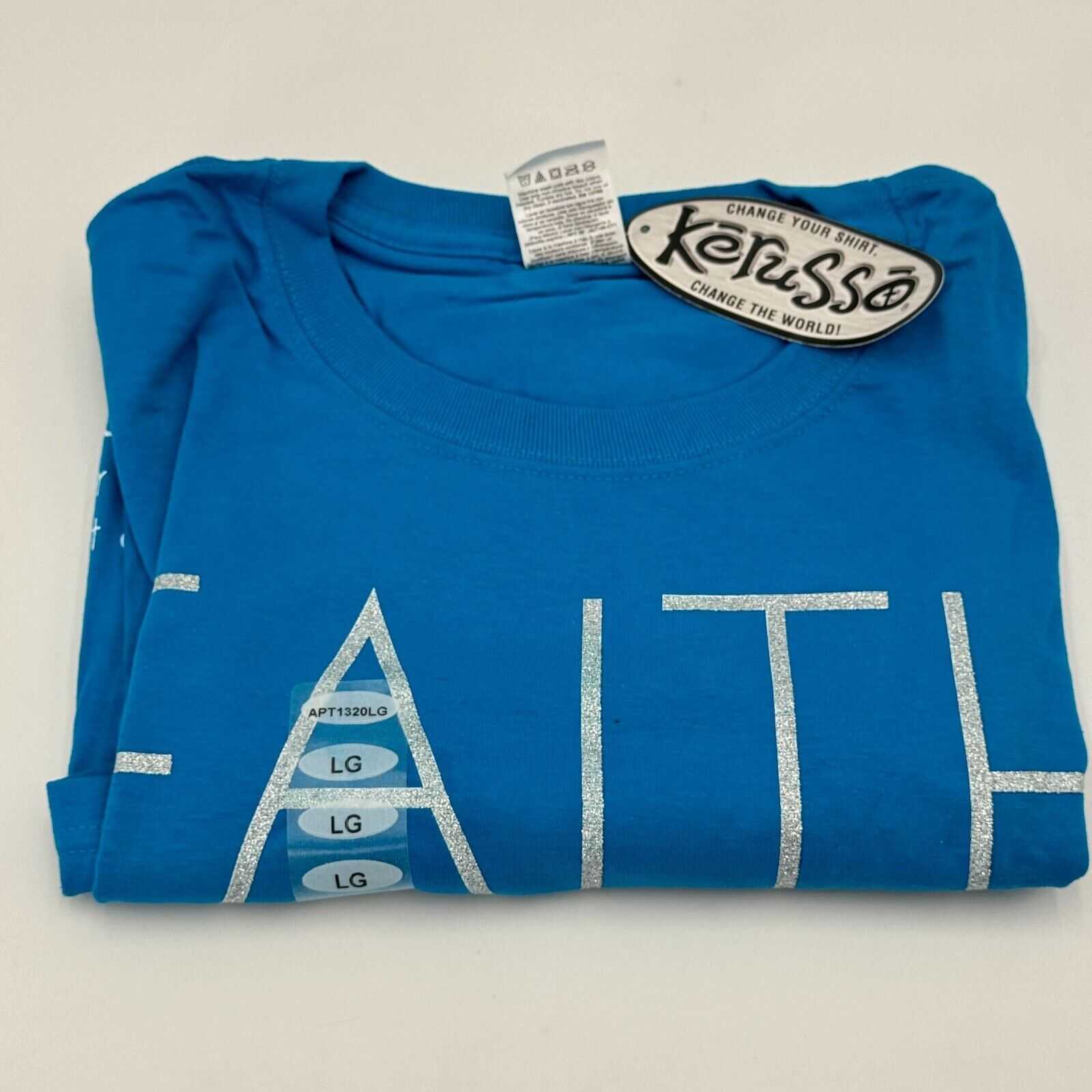 Large Adult Kerusso Blue Faith Hope Love 1 Corinthians 13,13 Christian T-Shirt